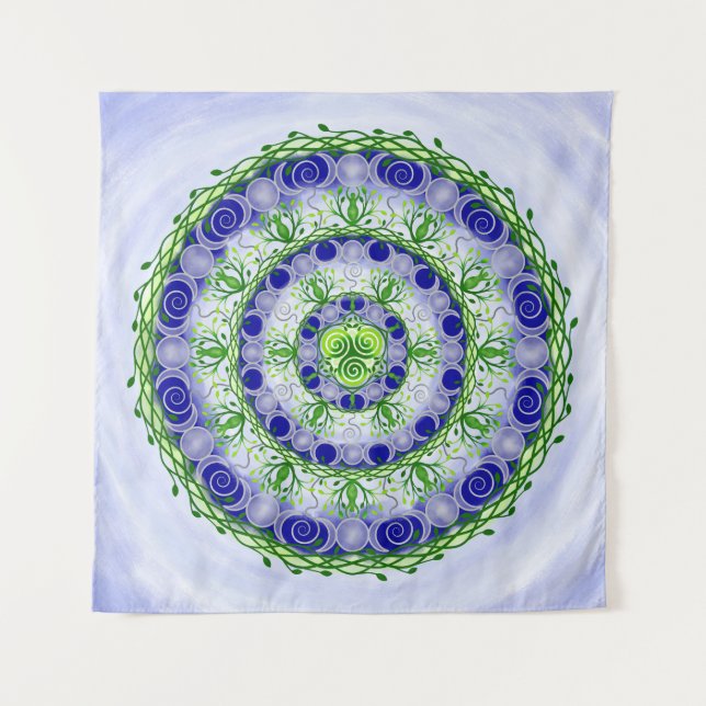 Tenture Vert et bleu Triple Lune déesse Mandala (Devant)