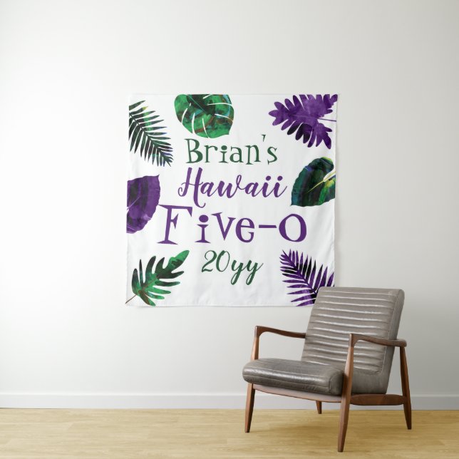 Tenture Vert, Feuilles Violettes Prune Hawaii 5-0 50e Anni (En situation)