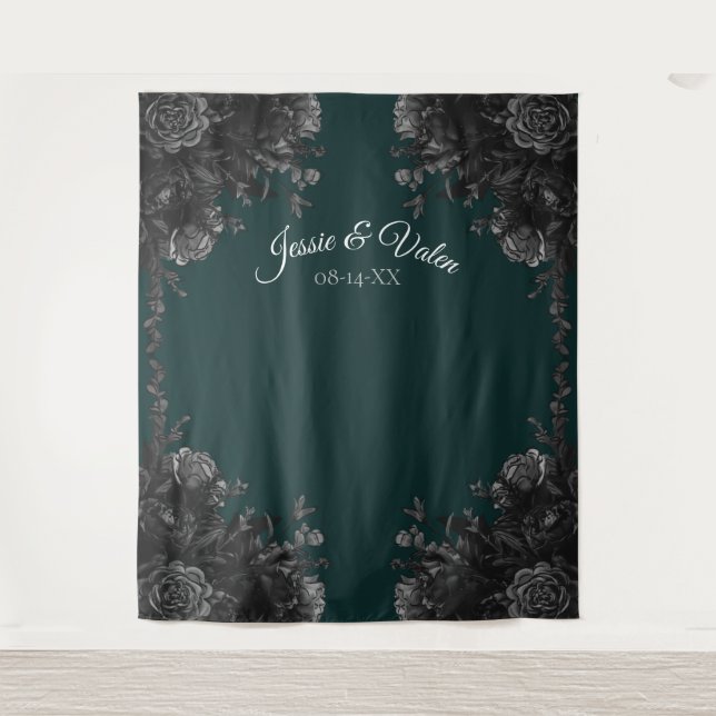 Tenture Vert foncé Gris noir Rose - photo gothique fond (Devant)
