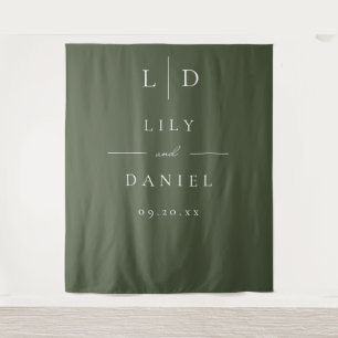 Tenture Vert olive minimaliste Monogramme Mariage fond