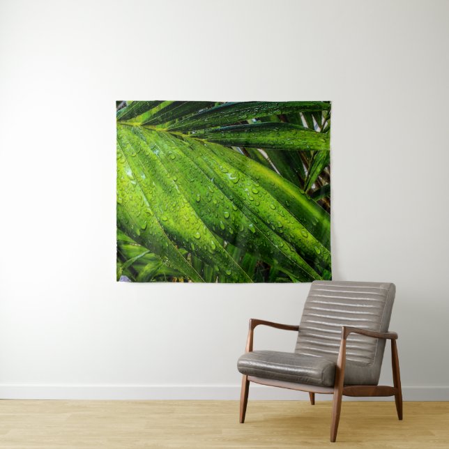 Tenture Verts tropicaux avec gouttes de pluie (En situation (horizontale))