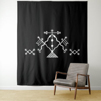 Tenture Veve blanc de Damballah sur fond noir