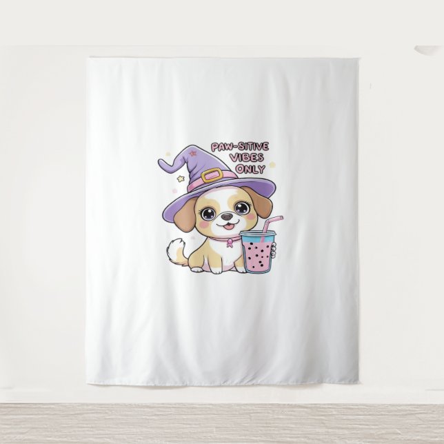 Tenture Vibes Paw-Stive Seulement Chien mignon Avec Bubble (Devant)