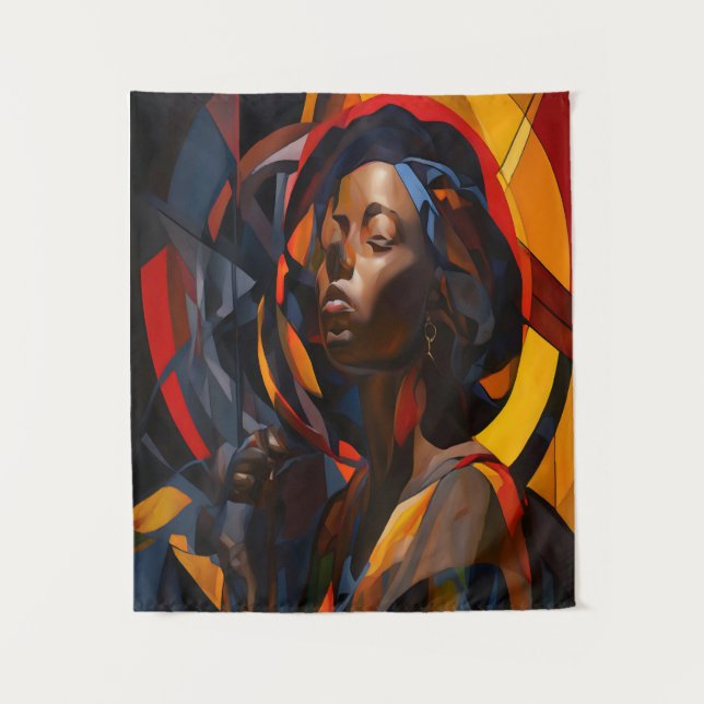 Tenture Vibrant Afrocentric Abstrait Portrait Art (Devant)