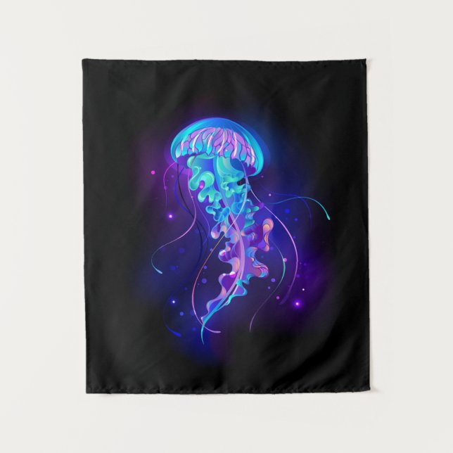 Tenture Vibrant Color Glowing Jellyfish (Devant)