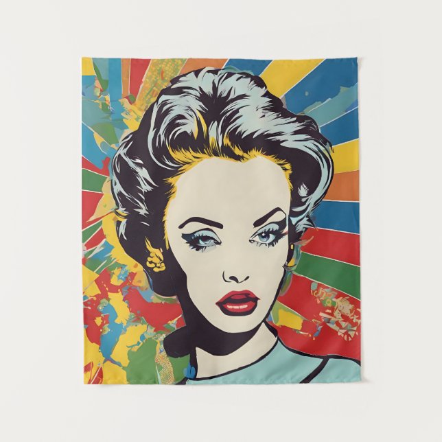 Tenture Vibrant Retro Femme Pop Portrait Art (Devant)