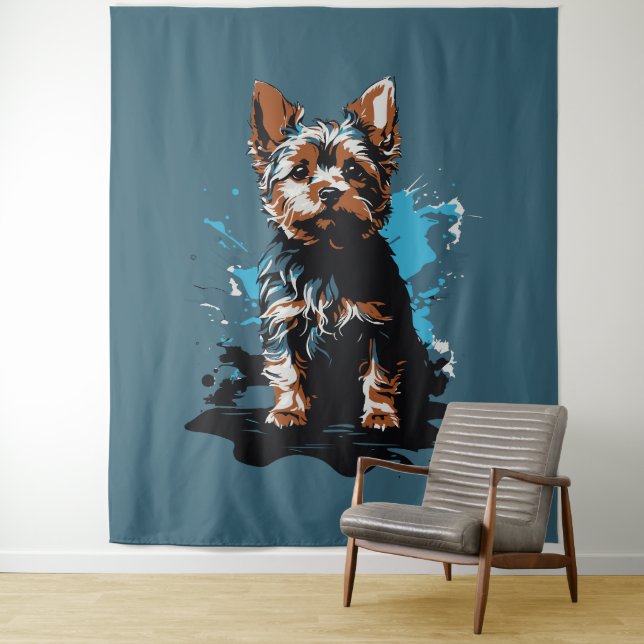Tenture Vibrant Yorkshire Terrier Splash Art (En situation)
