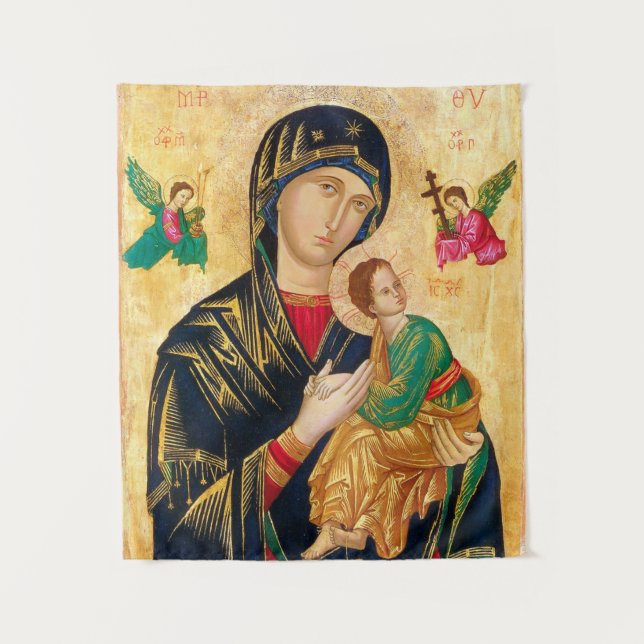 Tenture Vierge byzantine Marie et icône enfant Noël (Devant)
