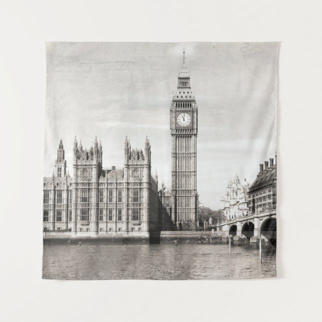 Tenture Vieux Londres, noir et blanc. (Devant)