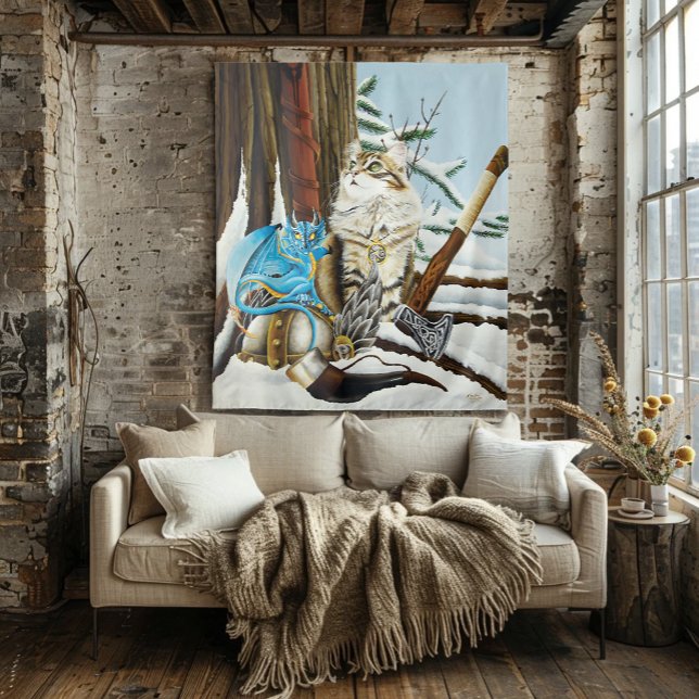 Tenture Viking Cat Blue Dragon (Créateur téléchargé)