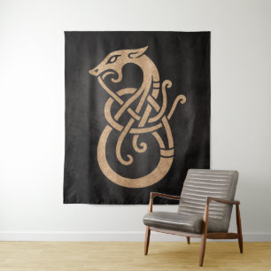 Tenture Viking Dragon Knot - Ancien Norse Symbole sur Noir