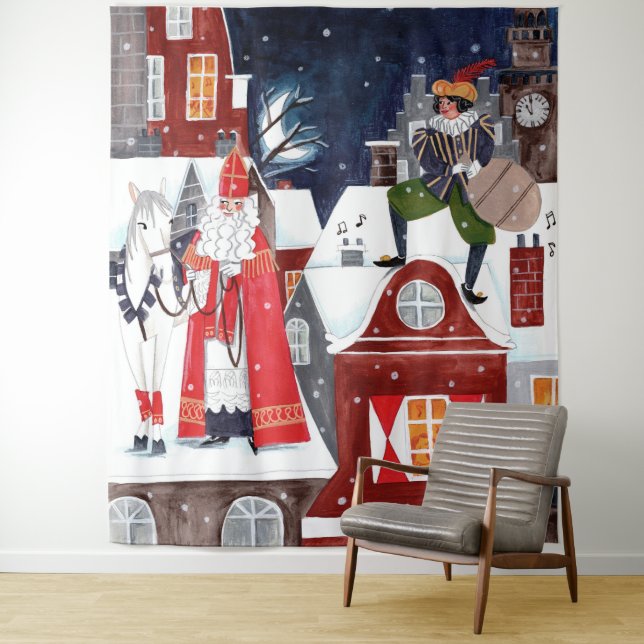 Tenture Village de nuit de Sinterklaas Mur de vacances hol (En situation)