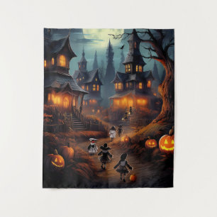 Tenture Village effrayant d'Halloween avec des enfants fai