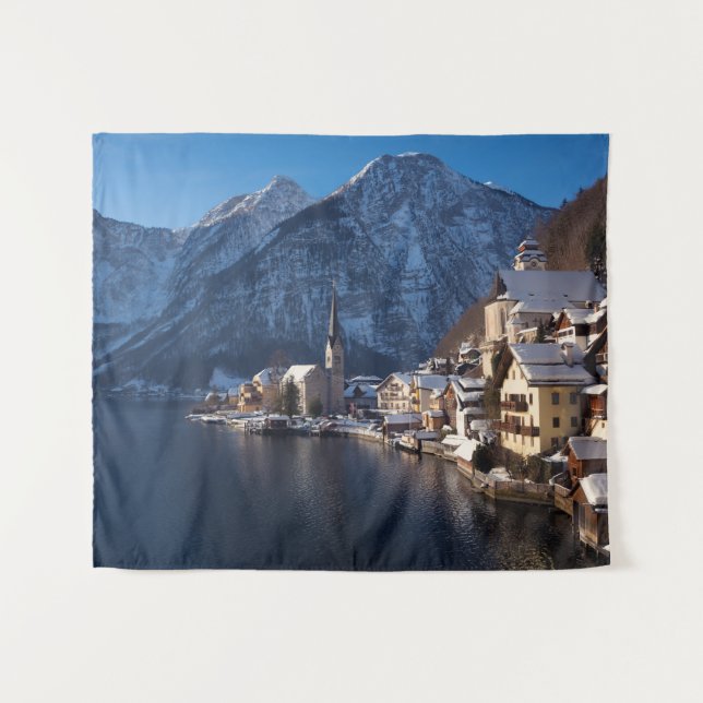 Tenture Ville de Hallstatt dans la neige en hiver (Devant (Horizontal))