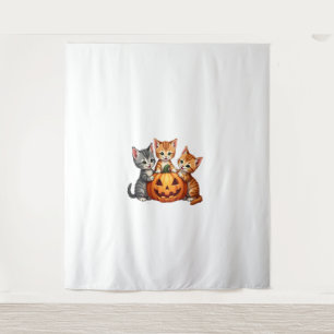 Tenture Vintage 90s Chat Citrouille Halloween rétro floral