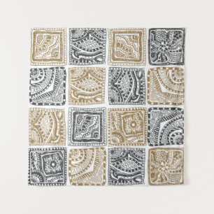 Tenture vintage abstrait doodle motif sans couture. Noir