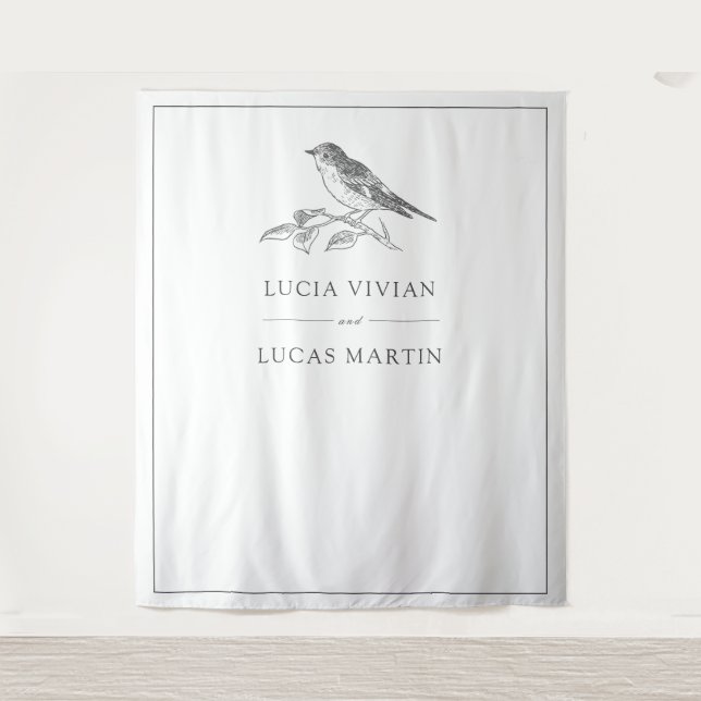 Tenture Vintage Bird noir et blanc Mariage (Devant)
