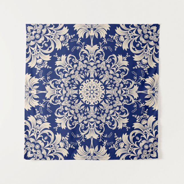 Tenture Vintage Bleu : Elégant Motif sans couture. (Devant)