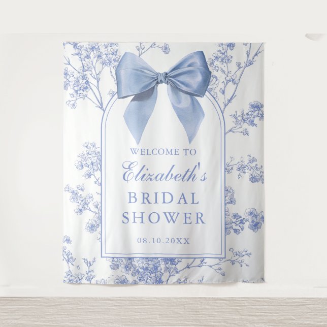 Tenture Vintage Blue Bow Bridal Shower Photo Backdrop (Devant)