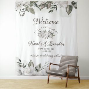 Tenture Vintage Cherish White Floral Rose Mariage Bienvenu