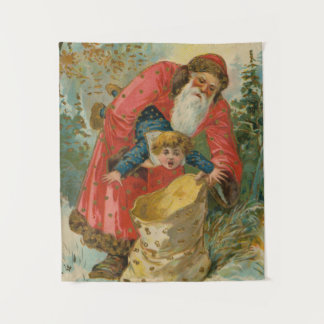 Tenture Vintage Christmas Card, Santa Claus, Naughty Child