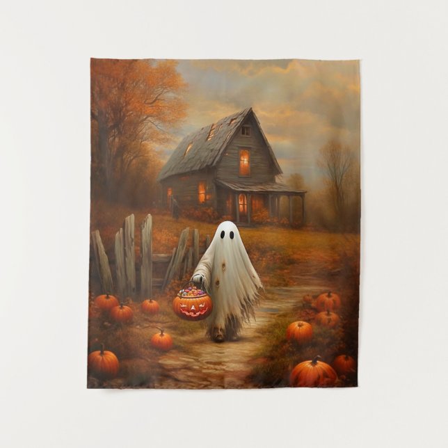 Tenture Vintage Fantôme de l'Halloween ou du traitement (Devant)