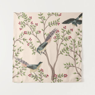 Tenture Vintage garden tree, bird floral seamless