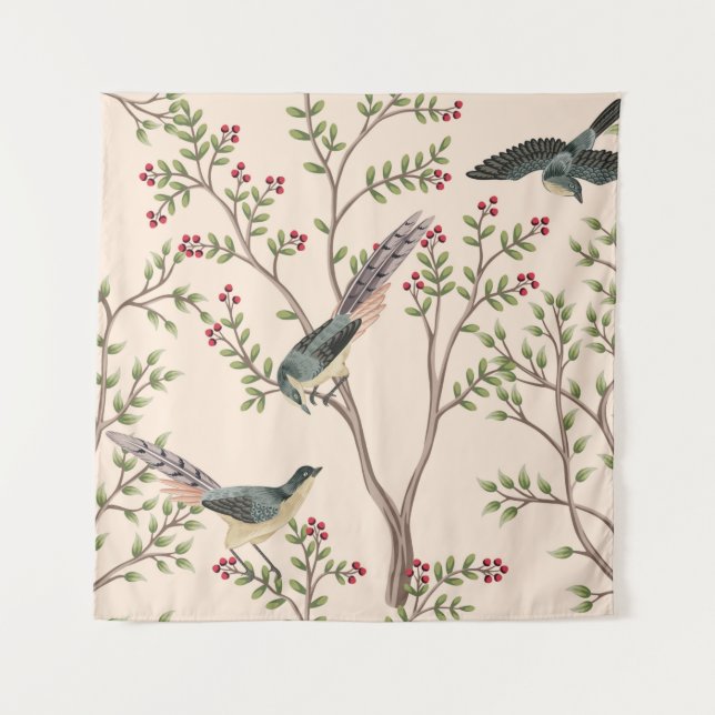 Tenture Vintage garden tree, bird floral seamless  (Devant)