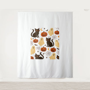 Tenture Vintage Halloween Ghost & Black Cat Motif Classi