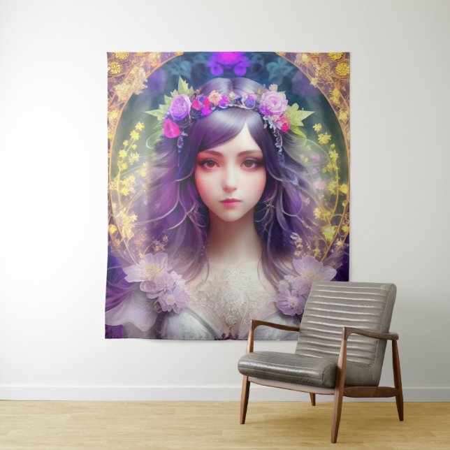 Tenture Vintage Mucha Style Belle femme Portrait (En situation)