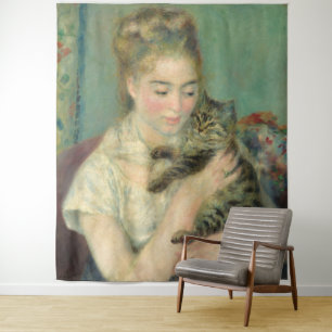 Tenture Vintage Pierre Auguste Renoir Femme avec chat