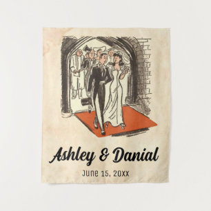 Tenture Vintage Retro Élégante Mariée Et Groom Vieux Maria