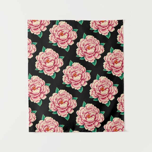 Tenture Vintage rose Peony Motif noir (Devant)
