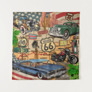 Tenture Vintage Route 66, affiche nostalgique.