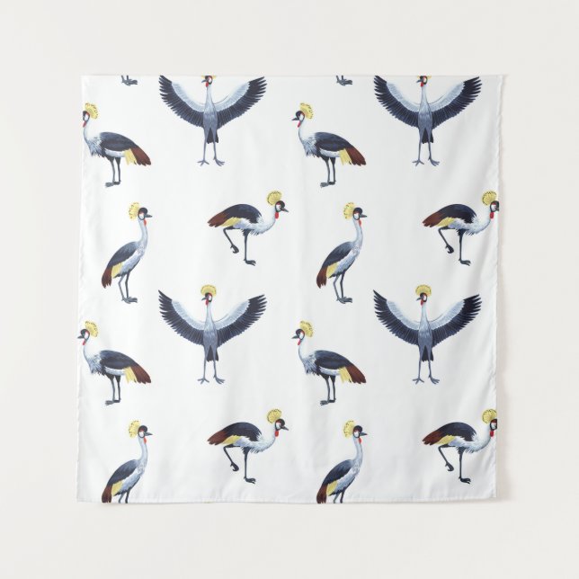 Tenture Vintage seamless pattern with crowned crane birds. (Devant)