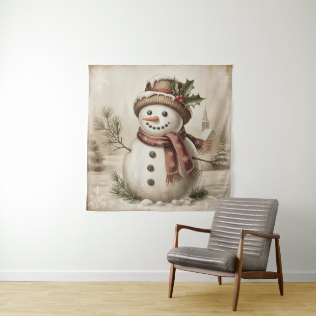 Tenture Vintage Snowman Tapestry (En situation)