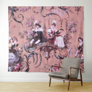 Tenture Vintage Toile rose Victorien Style Floral