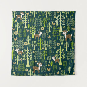 Tenture Vintages épinettes, cerfs motifs.