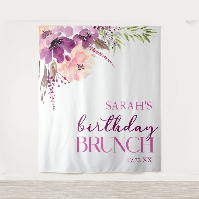 Tenture Violet Magenta Purple Floral Anniversaire Brunch (Devant)