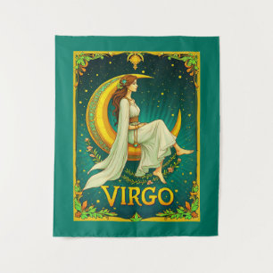 Tenture Virgo Maiden assis sur Crescent Moon