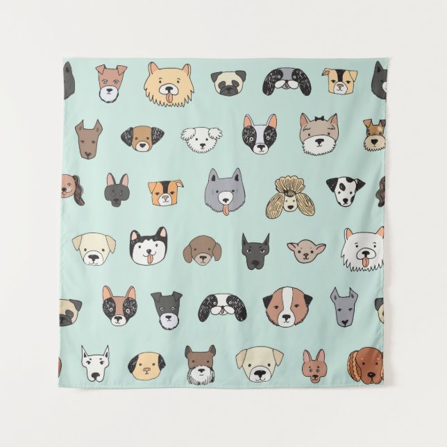 Tenture Visage de chien : Motif de Doodon de dessin (Devant)