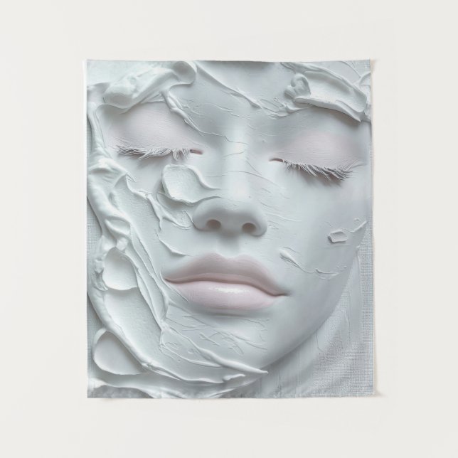 Tenture Visage de Fille Éthérée dans une Texture Douce Bla (Devant)