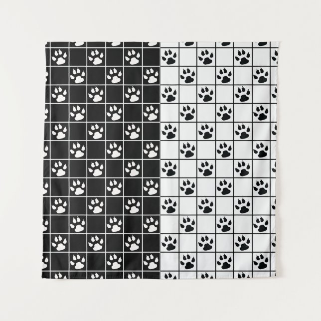 Tenture Vitre blanche noire Cute Paw Plaid (Devant)