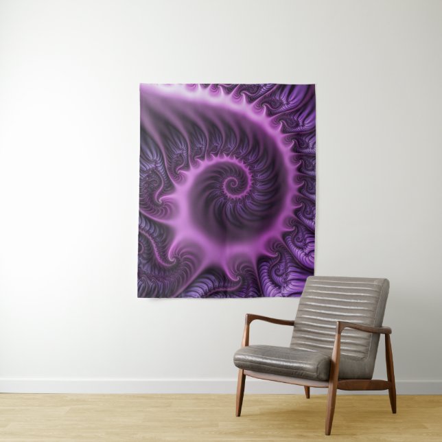 Tenture Vivid Cool Abstrait rose violet Fractal Art Spiral (En situation)