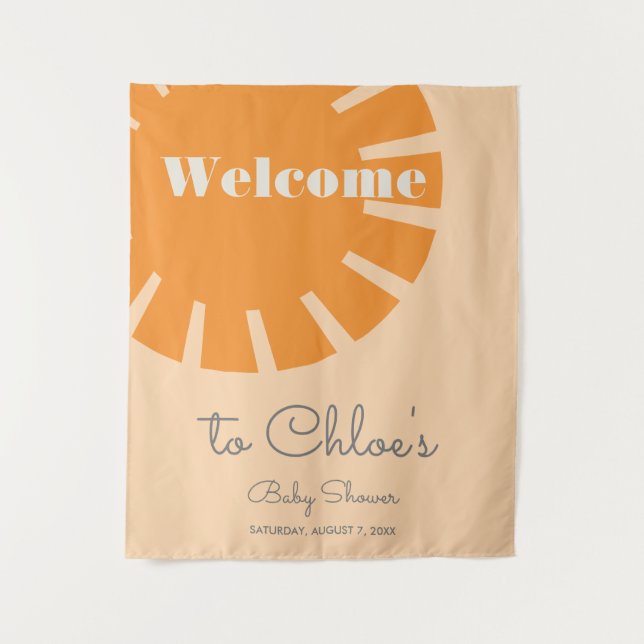 Tenture Voici la douche bébé rétro "Here Comes the Sun" (Devant)