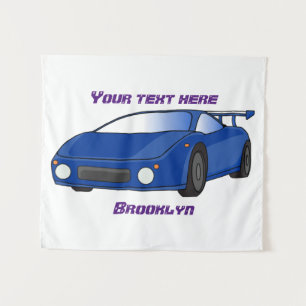 Tenture Voiture de sport bleue avec illustration d'aile d'