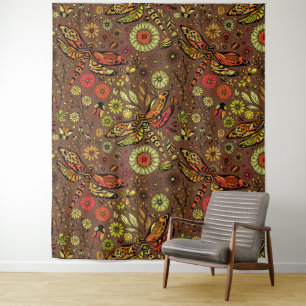 Tenture Voler, voler libellule sur la cannelle brun