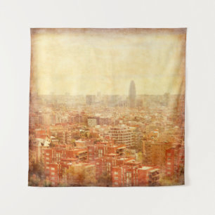 Tenture Vue de Barcelone en grunge et style rétro. barce