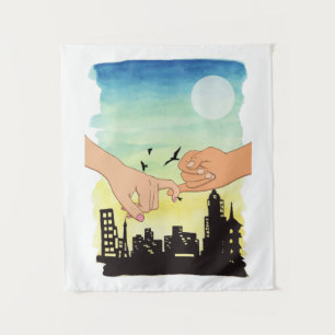 Tenture Vue de paysage urbain de couple à l'aquarelle, pro