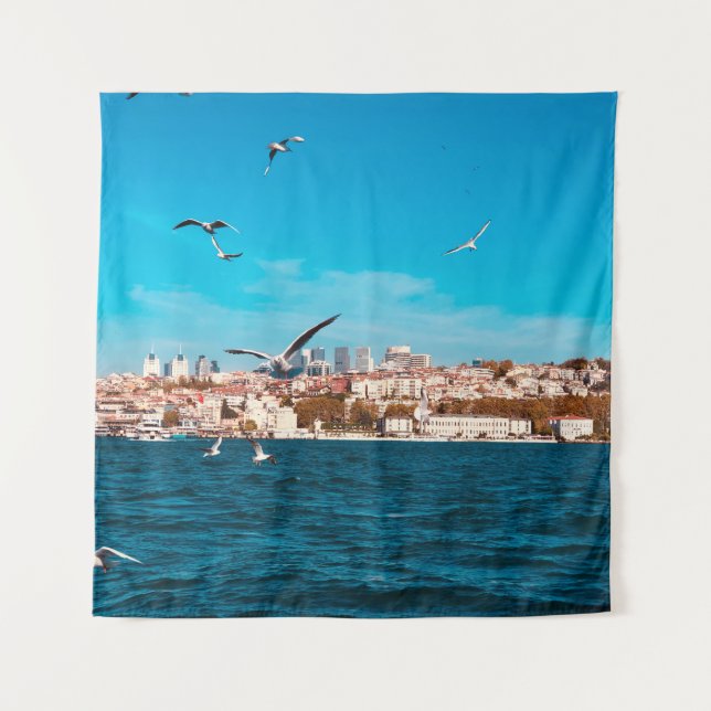 Tenture Vue d'Istanbul avec mouettes par beau temps, B (Devant)
